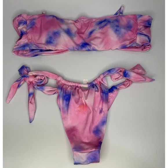 Victorias Secret Bikini Set Pink Tie Dye Tube Top Padded Strap Size Medium - Picture 1 of 11